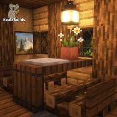 a bedroom in minecraft with a bed and table