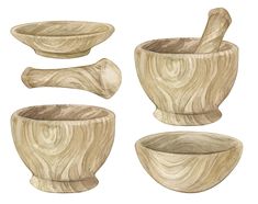 wooden bowls and spoons on a white background