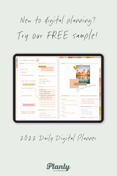 a tablet with the text, new to digital planning? try our free sample 2012 daily digital planner