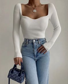 Elegantes Party Outfit, White Tops Outfit, Long Sleeve Top Outfit, Long Sleeve Shirt Outfits, Skandinavian Fashion, Long Sleeve Outfits, Chique Outfits, Joe Jonas