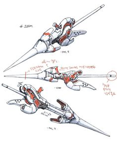 some type of space ship that is in different positions