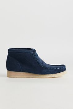 The essential Clarks Wallabee boots in a seasonal colorway. The classic Clarks with a colorful suede upper and crepe sole. Features Clarks Wallabee boot Classic Clarks boots Lace closure Crepe sole Content + Care Suede, rubber Spot clean Imported | Clarks Wallabee Boot in Ink blue, Men's at Urban Outfitters Mens Clarks Wallabees Outfit, Wallabees School Shoes, Clark’s Wallabies Outfit Men, Men’s Clarks Wallabees, Clarks Boots, Clarks Wallabee, Clarks Wallabees, Bdg Jeans, Ink Blue