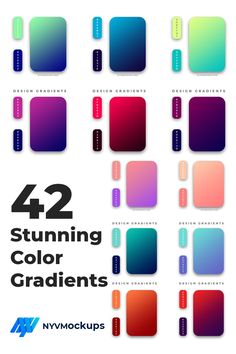 four different colored square shapes with the text 42 stunning color gradients in each one