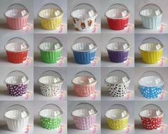 many different colored baskets with polka dots on them