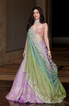 elegant wedding gowns Purple Green Lehenga, Bridal Lehenga For Sangeet, Modern Traditional Indian Outfits, Indian Fashion 2024, Sangeet Outfit Bridal Indian Weddings, Lehnga Designs 2024, Haldi Dresses For Bride, Engagement Dress Ideas Indian, Bride Sangeet Outfit