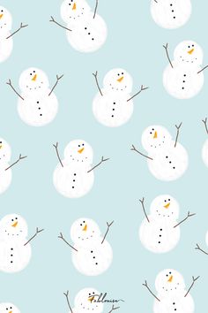 a blue background with white snowmen on it