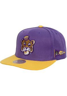 Wear your Tigers style with pride in this LSU Tigers Mitchell and Ness Purple Team Origins Snapback Hat! This LSU Snapback Hat features a front retro-inspired team logo with team patches and embroidery around the crown. Fight, Tigers! Mitchell & Ness Team Origins Snapback, Front embroidered team logo, Team embroidery on each side, Back Mitchell & Ness embroidery, Back snap closure, Polyester, Wipe clean with cloth or cleaning kit, 4 Team-colored Snapback Cap With Embroidered Logo, Adjustable Fitted College Hat With Embroidered Logo, Adjustable Fitted Hat With Embroidered Logo For College, Team-colored Snapback Hat With Embroidered Logo For College, Adjustable Team-colored Fitted Hat With Embroidered Logo, Lsu Fans, Mens Snapback Hats, Tiger T Shirt, Lsu Tigers