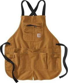 a brown apron with black straps on it