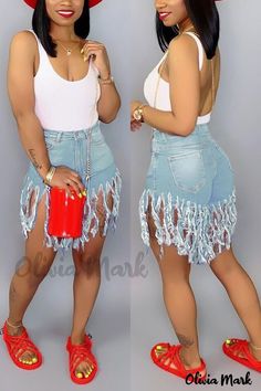 Color: Light Blue, Size: L Umgestaltete Shirts, Yellow Denim, Afrikaanse Mode, Diy Vetement, Denim Patterns, Blue Denim Shorts, Best Jeans, Light Blue Denim, Fashion Pattern