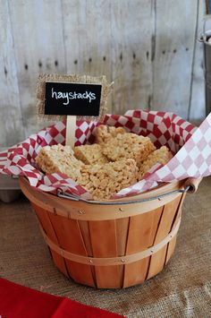 a basket filled with food sitting on top of a table