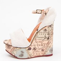 Charlotte Olympia Slingback Sandals Us4.5 Eu34.5 Africa Map Wedge Brand: Charlotte Olympia Model: Ole001209 Style: Slingback Colour: White Accents: Woven / Ankle Strap Closure: Buckle Heel Style: Wedge Eu Shoe Size: 34.5 Us Shoe Size: 4.5 Upper Material: Textile Lining Material: Leather Outsole Material: Leather Country/Region Of Manufacture: Italy Brand New And Unworn, But There Are Marks To The Insole From Storing. 5” Heel. Would Best Fit A Us 4 Or 4.5, Eu 34 Or 34.5. Insole Measures Approxima White Slingback Wedge Sandals For Beach, White Wedge Sandals With Heel Strap For Vacation, White Platform Slingback Wedge Sandals, White Ankle Strap Wedge Sandals With 4-inch Heel, White Wedge Sandals With 4-inch Heel And Ankle Strap, Luxury White Wedge Heel Sandals, White Luxury Wedge Sandals For Spring, Luxury White Wedge Sandals For Spring, Luxury Platform Heels For Vacation