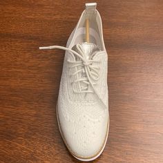 They Are White Size 6. Brand New Never Worn. Casual Summer Wingtip Lace-up Shoes, White Wingtip Lace-up Casual Shoes, White Lace-up Shoes With Perforated Toe Box For Spring, Spring Slip-on Sneakers With Brogue Detailing, Casual Summer Lace-up Oxfords, Casual White Oxfords With Brogue Detailing, White Lace-up Shoes With Textured Sole For Spring, Casual White Lace-up Shoes With Brogue Detailing, White Casual Oxfords With Round Toe