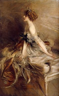 a painting of a woman in an elegant dress