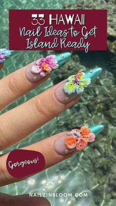 We have prepared a list of 33 Hawaiian nail designs that are the most popular choices to help you pick your ultimate tropical nail inspo. vacationThe path to finding the perfect vacations nails can be quite tricky. You must consider the island vibes, tropical motifs, personal style, and so much more! Hawaii Nail Ideas, Vacations Nails, Diy Nails Tutorial, Island Nails, Hawaiian Nails, Hawaii Nails, Tropical Motifs, Tropical Nails, Trendy Nail Art Designs