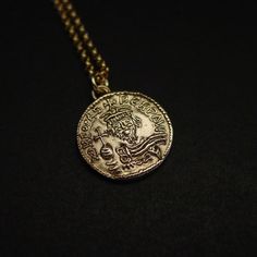 Byzantine Emperor Phocas Necklace - Ancient Byzantine Coin Reproduction Necklace by VisaVisJewelryLA on Etsy https://www.etsy.com/listing/703064163/byzantine-emperor-phocas-necklace Ancient Style Coin Pendant Necklace, Ancient Style Coin Pendant Medallion Necklace, Historical Gold Medallion Jewelry, Gold Medallion Jewelry With Historical Design, Antique Coin Necklace Tarnish Resistant, Antique Coin-shaped Tarnish Resistant Necklace, Historical Medallion Jewelry For Gift, Byzantine Style Medallion Coin Necklace, Medieval Style Gold Jewelry With Antique Finish