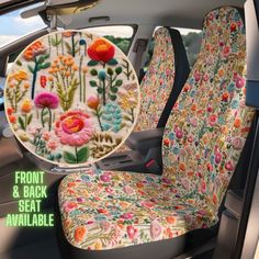 the front and back seat covers are decorated with flowers