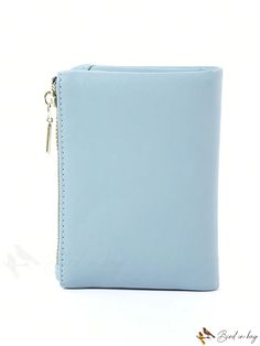 BirdinBag - Floral Zippered Short Wallet - Light Blue Womens Purse Blue Coin Purse With Zipper For Daily Use, Blue Zipper Closure Coin Purse For Daily Use, Trendy Blue Wallet With Zipper Closure, Trendy Blue Wallets With Zipper Closure, Trendy Blue Wallets With Interior Card Slots, Trendy Blue Wallets With Card Slots, Light Blue Rectangular Bag With Card Slots, Light Blue Rectangular Bags With Card Slots, Short Wallet