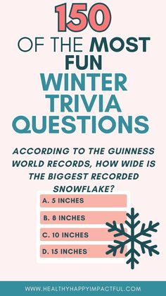 an advertisement for the winter trivia questions, with snowflakes and words on it