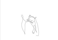 a line drawing of a cat with its head on the back of another cat's tail