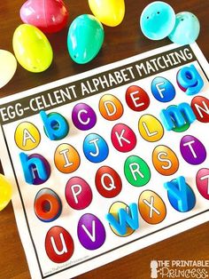 an egg - cellent alphabet matching game for kids