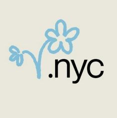 the new york city logo is shown in blue and black on a light gray background