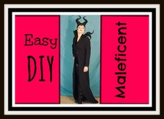 a woman in a black dress with horns on her head and the words easy diy