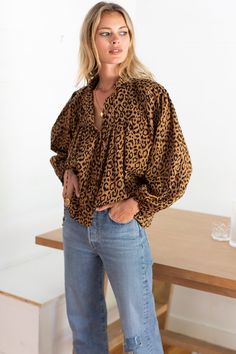 Emmaline Blouse - Leopard Print - Emerson Fry Emerson Fry, Leopard Print Top, Leopard Print Blouse, Rajasthan India, Print Blouse, Blouse Vintage, Fashion Company, Air Dry, Autumn Winter Fashion