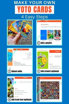 the instructions for how to make your own yoto cards with pictures and text on it