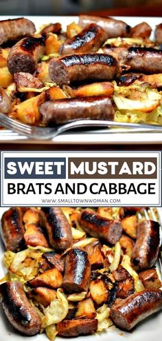 sweet mustard bratwurst and cabbage is the perfect side dish