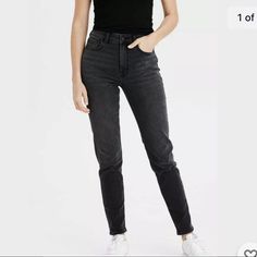 Women American Eagle Ae Stretch Mom Jean Jeans Hi Rise Size 0 Washed Black New With Tags Mom Jeans American Eagle, Jeans No Holes, Black Wash Jeans, Black Mom Jeans, Free Jeans, High Waisted Mom Jeans, High Rise Mom Jeans, Womens Jeans, Best Jeans