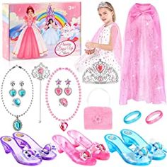 High Heels For Kids, Princess Cape, All The Princesses, Princess Wands, Dress Up Shoes, Play Shoes, Princess Toys, Princess Jewelry, Princess Dress Up