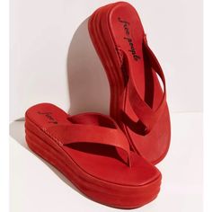 Platform Thong Sandals. Brand New With Box! Cushioned Footbed. Leather. So Cute! Eu 41/Us 11. Red Platform Sandals, Extra Heels, Free People Sandals, Red Platform, Dr Shoes, Platform Flip Flops, Red Sandals, Flatform Sandals, Footbed Sandals