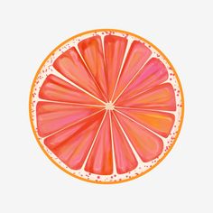 a grapefruit cut in half on a white background with an orange and yellow border