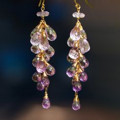 Pink Amethyst Earrings SOLID GOLD 14K Amethyst Long Earrings Cluster Earrings Gold Cascade Earring Bridal Statement Earrings Light Purple (26150 - 2) Luxury Amethyst Teardrop Earrings, Purple Briolette Fine Jewelry Earrings, Elegant Amethyst Chandelier Earrings For Gift, Elegant Gold Chandelier Earrings With Amethyst, Elegant Gold Amethyst Chandelier Earrings, Purple Briolette Earrings For Wedding, Amethyst Drop Earrings Fine Jewelry, Lavender Gemstone Earrings Fine Jewelry, Fine Jewelry Amethyst Drop Earrings