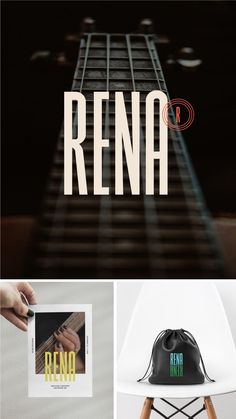 an image of a guitar with the words rena in white and black on it