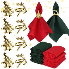 christmas napkins with gold, green and red decorations