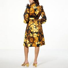 C Wonder by Christian Siriano Shirt Dress with Lace  Long blouson sleeves and beautiful ruffle detail gives this classic button-down dress an elegant touch that packs a feminine punch. Christian Siriano, Draped Fabric, Button Down Dress, Dress With Lace, Dress C, Types Of Skirts, Color Choices, Stand Collar, Lace Detail