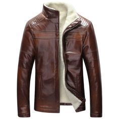 Buy online Inside Fleece Lining Leather Jacket - FREE SHIPPING worldwide Male Casual Fashion, Fur Coat Men, Herren Style, Leather Coat Jacket, Cheap Jacket, Mens Fashion Rugged, Pu Leather Jacket, Slim Fit Jackets, Men's Leather Jacket