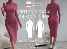 Are you ready to sew awesome turtleneck knit bodycon dress. In this process, I will help you with my carefully prepared patterns and pdf instruction. Print out the pattern, prepare your materials, the result will be great. Patterns in A4 paper and US letter format . You will find 4 different size patterns in this set. You can sew any size you want. Click on the link below for the other 4 sizes. https://www.etsy.com/listing/1443114959/turtleneck-ribbed-knit-bodycon-dress?ref=listings_manager_grid Womens Boxer Shorts, Prom Dress Pattern, Cocktail Dress Patterns, Jennifer Dress, Ribbed Knit Bodycon Dress, Dress Minimal, Knit Bodycon Dress, Hair Accessories Vintage, Wedding Dress Patterns