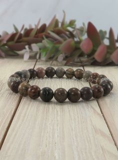 Dendritic Jasper Stretch Gemstone Bracelet | Unisex Brown Gemstone Elastic Bracelet | 8mm Gemstone Bracelet | Men, Women, Unisex Bracelet Stackable Beaded Bracelets, Soutache Earrings, Artisan Earrings, Bracelet Men, Unisex Bracelets, Elastic Bracelet, Gemstone Bracelets