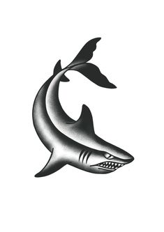 a black and white drawing of a shark