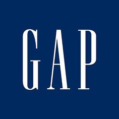 the gap logo is shown in white on a dark blue background, and it says gap