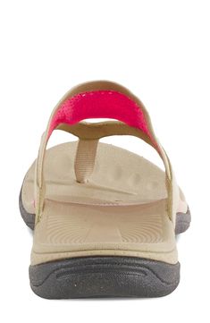 A stretchy mesh strap and textured footbed serve all-day comfort in this sporty thong sandal set on a lightweight sole that's ready for anything. 1 1/4" heel; 3/4" platform Cushioned footbed Synthetic upper and lining/rubber sole Imported Sporty Lightweight Breathable Sport Sandals, Sporty Breathable Sport Sandals With Ergonomic Fit, Comfortable Sport Sandals For Outdoor, Synthetic Flip Flops With Arch Support For Outdoor Activities, Synthetic Flip Flops With Textured Footbed For Outdoor, Sporty Beach Sandals With Arch Support, Lightweight Sporty Sandals With Ortholite Insole, Sporty Beach Sport Sandals With Arch Support, Lightweight Sport Sandals With Removable Insole