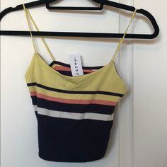 Navy Blue, Yellow, White And Orange Crop Top, Super Cute For Summer!! Multicolor Cotton Tank Top For Day Out, Fitted Yellow Tank Top For Beach Season, Yellow Beach Tank Top, Yellow Tank Top For The Beach, Trendy Yellow Crop Top For Beach Season, Yellow Summer Tops For Beach Season, Trendy Yellow Crop Tank Top, Trendy Yellow Crop Top Tank, Yellow Cotton Crop Top Tank