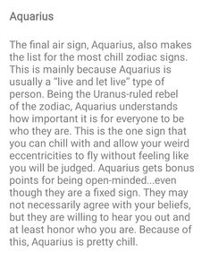 the zodiac sign for aquarius is displayed in this screenshote, with an image of