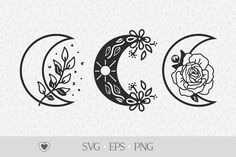 three phases of the moon with flowers