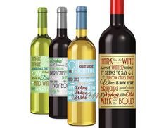 three bottles of wine with labels on them