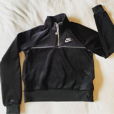 Brand New, Cutie Pullover, Cropped At Waist, With Nike Zipper Detail. Trendy Black Half-zip Top, Casual Black Half-zip Top, Nike Half-zip Winter Top, Nike Winter Half-zip Top, Nike Half-zip Top For Fall, Fitted Nike Tops For Fall, Nike Black Tops For Fall, Tops Nike, Cropped Pullover