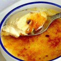 the best creme brulee recipe is in a bowl with a spoon on it