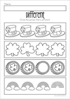 st patrick's day worksheet with shamrocks and hats for kids to color